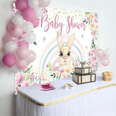 Aperturee - Aperturee Floral Rainbow Hearts Bunny Baby Shower Backdrop